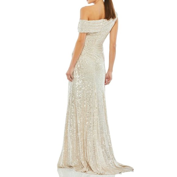 Mac Duggal Gold One-Shoulder Gown - Picture 2 of 11